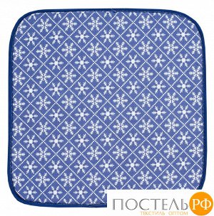 Декоративная подушка (сидушка) на липучке «Снежинки синие»  рогожка наб. 40х40