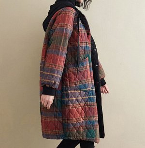 Клетчатое хлопковое пальто с капюшоном в стиле casual с капюшоном, цвет изображения