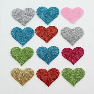 Сердечки декоративные, набор 12 шт., размер 1 шт: 5-4 см, цвета МИКС