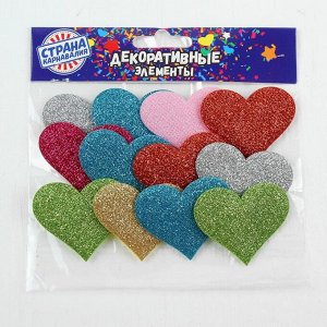 Сердечки декоративные, набор 12 шт., размер 1 шт: 5-4 см, цвета МИКС