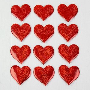 Сердечки декоративные, набор 12 шт., размер 1 шт: 6,5x6 см, цвет красный