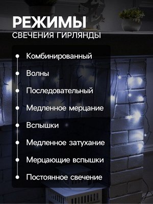 Гирлянда «Бахрома» 1.8x0.5 м, IP20, тёмная нить, 48 LED, свечение белое, 8 режимов, 220 В