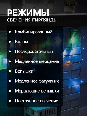 Гирлянда «Бахрома» 3x0.5 м, IP20, тёмная нить, 80 LED, свечение мульти, 8 режимов, 220 В
