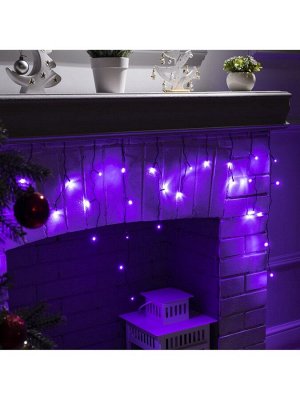 Гирлянда «Бахрома» 3x0.5 м, IP20, тёмная нить, 80 LED, свечение фиолетовое, 8 режимов, 220 В