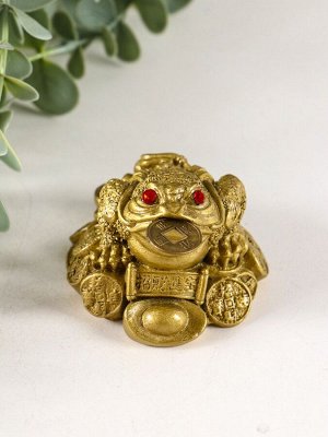 Нэцкэ фигурка под бронзу «Жаба на монетах, надпись, слиток», 5x7x6 см
