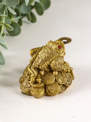 Нэцкэ фигурка под бронзу «Жаба на монетах, надпись, слиток», 5x7x6 см