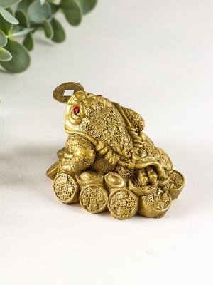 Нэцкэ фигурка под бронзу «Жаба на монетах, надпись, слиток», 5x7x6 см