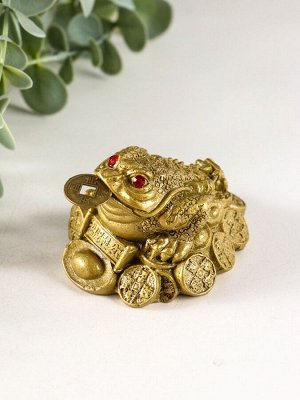 Нэцкэ фигурка под бронзу «Жаба на монетах, надпись, слиток», 5x7x6 см