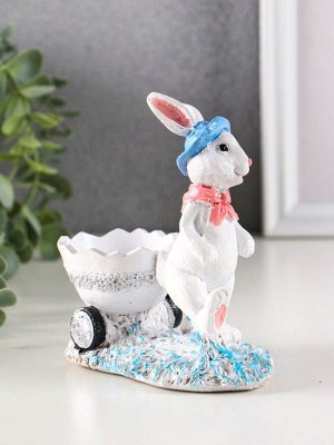 Фигурка-подставка для мелочей полистоун «Зайка с тележкой», 12.5x12x6 см