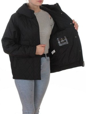 9606 BLACK Куртка стеганная демисезонная женская (100 гр. холлофайбер)