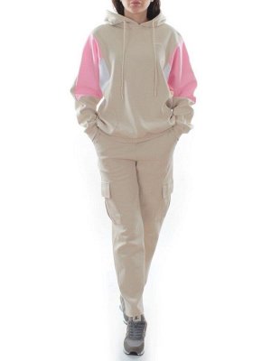 3156/3157 BEIGE/PINK Костюм спортивный женский (95% хлопок, 5% эластан)