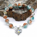 Браслет из сахарного кварца &quot;Сердце&quot; шарик 10мм, цв.лазурный