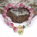 Браслет из сахарного кварца с подвеской шарик 10мм, цвет розовый