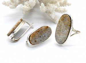 Кольцо и Серьги С925 с кораллом, размер 18, 16,3г