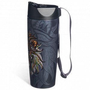 Термокружка AGNESS «Лев» 360 мл — вакуумная сталь 18/10 с кнопкой-стоппером