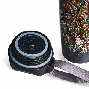 Термокружка AGNESS «Лев» 360 мл — вакуумная сталь 18/10 с кнопкой-стоппером