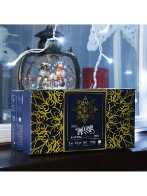 Гирлянда «Бахрома» 3x0.6 м, IP44, УМС, белая нить, 160 SMD-LED, свечение белое, 220 В