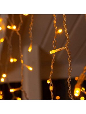 Гирлянда «Бахрома» 3x0.9 м, IP44, УМС, прозрачная нить, 232 LED, свечение жёлтое, 220 В