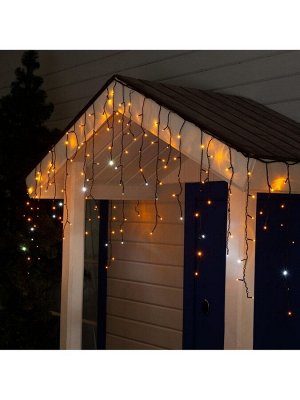 Гирлянда «Бахрома» 3x0.6 м, IP44, УМС, тёмная нить, 160 LED, свечение жёлтое, мерцание белым, 220 В
