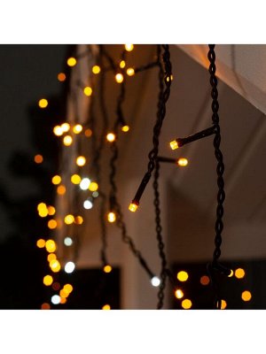 Гирлянда «Бахрома» 3x0.6 м, IP44, УМС, тёмная нить, 160 LED, свечение жёлтое, мерцание белым, 220 В