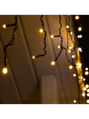 Гирлянда «Бахрома» 3x0.6 м, IP44, УМС, тёмная нить, 160 LED, свечение тёплое белое, мерцание белым, 220 В