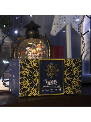 Гирлянда «Бахрома» 3x0.6 м, IP44, УМС, тёмная нить, 160 LED, свечение белое, мерцание белым, 220 В