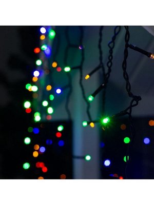 Гирлянда «Бахрома» 3x0.6 м, IP44, УМС, тёмная нить, 160 LED, свечение мульти, 220 В