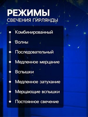 Гирлянда «Бахрома» 4*0.6 м, IP44, прозрачная нить, 180 LED, свечение синее, 8 режимов, 220 В