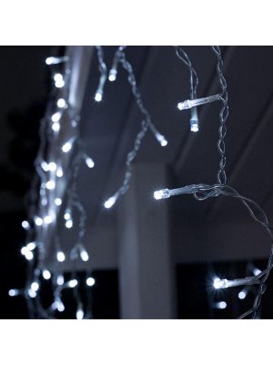 Гирлянда «Бахрома» 3x0.6 м, IP44, УМС, прозрачная нить, 160 LED, свечение белое, мерцание белым, 220 В