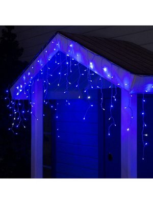 Гирлянда «Бахрома» 3x0.6 м, IP44, УМС, прозрачная нить, 160 LED, свечение синее, мерцание белым, 220 В