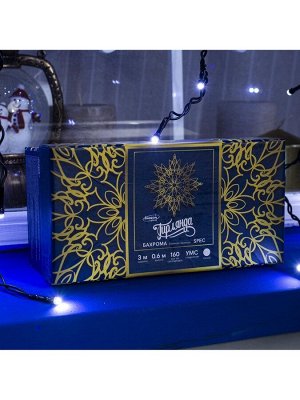 Гирлянда «Бахрома» 3x0.6 м, IP44, УМС, тёмная нить, 160 SMD-LED, свечение белое, 220 В