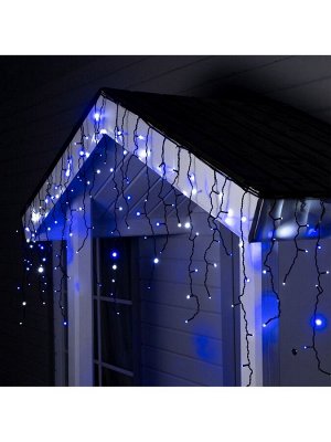 Гирлянда «Бахрома» 3x0.6 м, IP44, УМС, тёмная нить, 160 LED, свечение бело-синее, мигание, 220 В