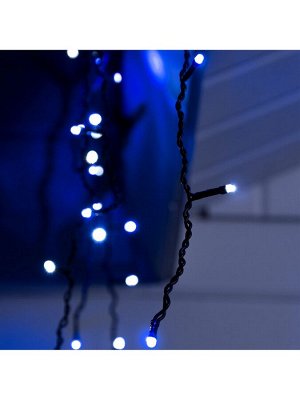 Гирлянда «Бахрома» 3x0.6 м, IP44, УМС, тёмная нить, 160 LED, свечение бело-синее, мигание, 220 В