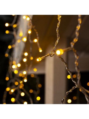 Гирлянда «Бахрома» 3x0.6 м, IP44, УМС, прозрачная нить, 160 SMD-LED, свечение тёплое белое, 220 В