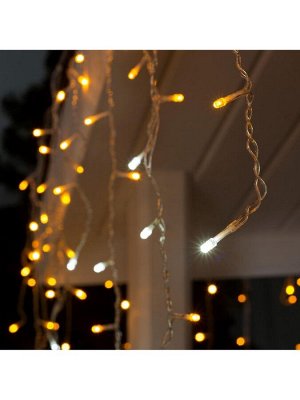 Гирлянда «Бахрома» 3x0.6 м, IP44, УМС, прозрачная нить, 160 LED, свечение жёлтое, мерцание белым, 220 В