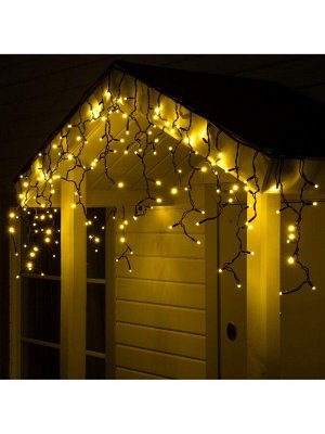 Гирлянда «Бахрома» 3x0.6 м, IP65, УМС, тёмная нить каучук, 108 LED, свечение тёплое белое, 220 В