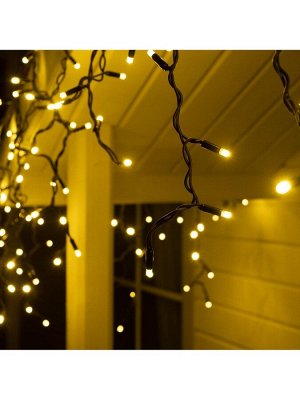 Гирлянда «Бахрома» 3x0.6 м, IP65, УМС, тёмная нить каучук, 108 LED, свечение тёплое белое, 220 В