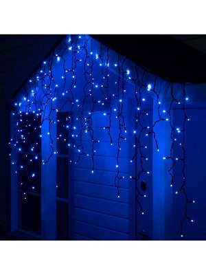 Гирлянда «Бахрома» 3x0.9 м, IP65, УМС, тёмная нить каучук, 144 LED, свечение синее, 220 В