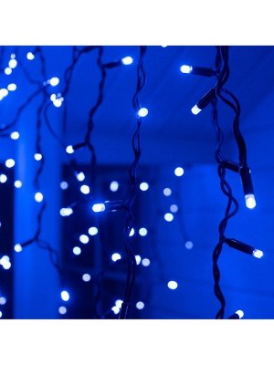 Гирлянда «Бахрома» 3x0.9 м, IP65, УМС, тёмная нить каучук, 144 LED, свечение синее, 220 В