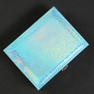 Шкатулка кожзам для украшений "Завитки" голубая голография 6,3х13,5х17,5 см