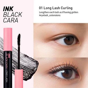 Удлиняющая суперстойкая  тушь для ресниц Peripera Ink Black Cara #01 Long Lash Curling, 8г