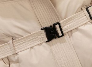 Жилет утепленный стеганый на молнии, воротник стойка + воротник с иск. мехом, с поясом, беж