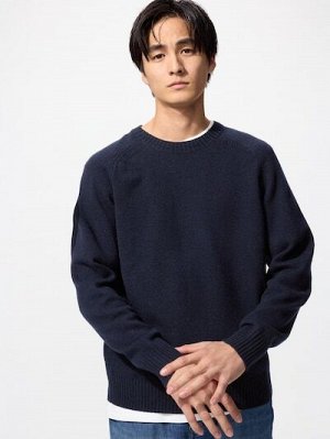 UNIQLO - шерстяной свитер с круглым вырезом - 69 NAVY
