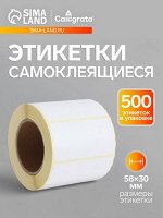 Термоэтикетка 58x30 мм, диаметр втулки 40 мм, 500 штук
