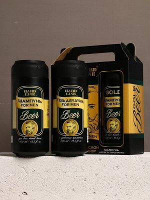 Подарочный набор Gold Beer, гель для душа и шампунь для волос, 2x400 мл, HARD LINE