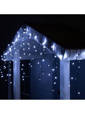 Гирлянда «Бахрома» 3x0.6 м, IP44, УМС, тёмная нить, 100 LED, свечение белое, мерцание, 24 В