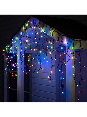 Гирлянда «Бахрома» 3x0.9 м, IP65, УМС, тёмная нить каучук, 144 LED, свечение мульти, 220 В