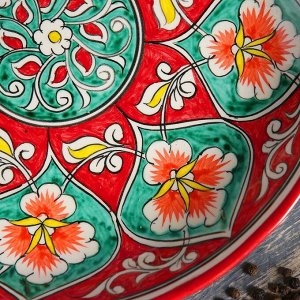 Ляган Риштанская Керамика &quot;Цветы&quot;, 25 см, красный