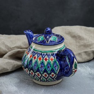 Чайник заварочный Риштанская Керамика «Цветы», 700 мл, синий МИКС