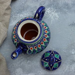 Чайник заварочный Риштанская Керамика «Цветы», 700 мл, синий МИКС